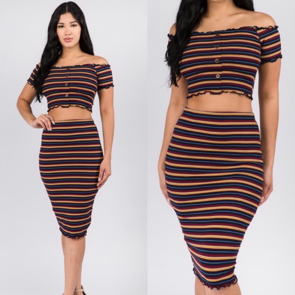 2 piece crop top skirt set